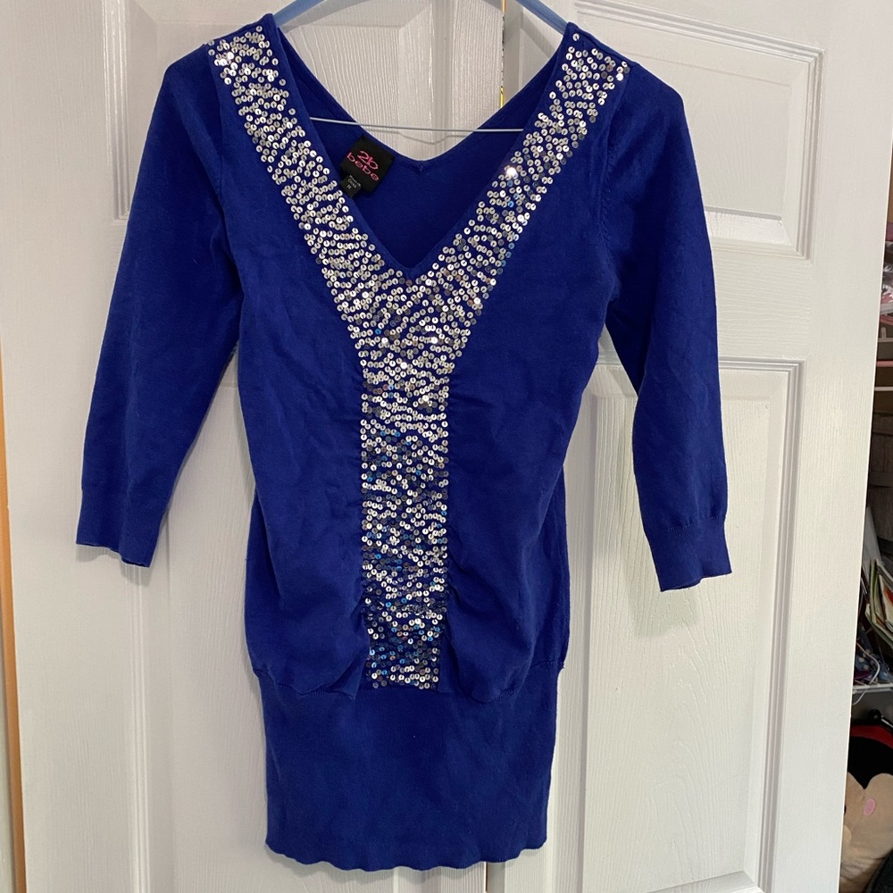 Bebe Sequin Tunic, Blue, M